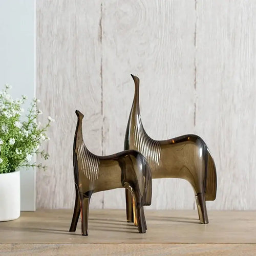 Abstract amber glass horse couple sculpture set living room decor