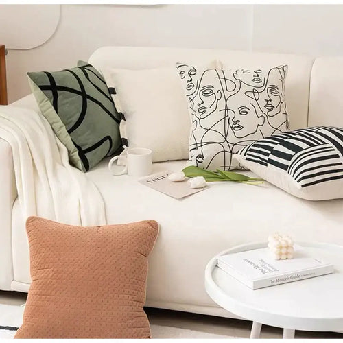 Abstract beige textured pillow cover living room leather accents