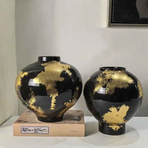 Abstract black and gold foil pattern ceramic vases living room decor