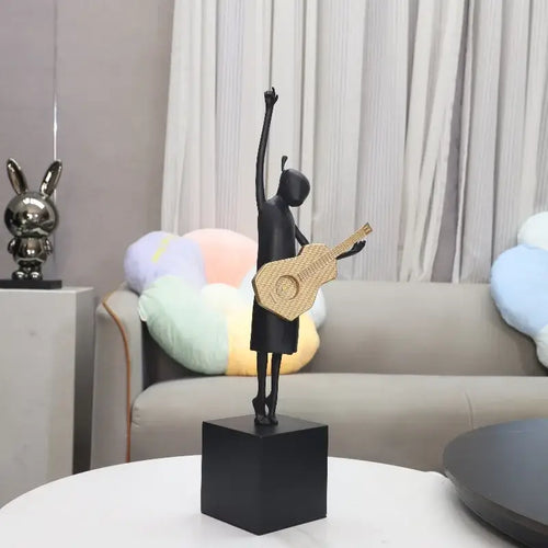 Abstract black and gold guitarist resin sculpture living room decor