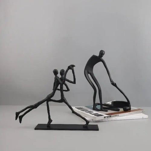 Abstract black geometric couple cast iron sculpture living room decor