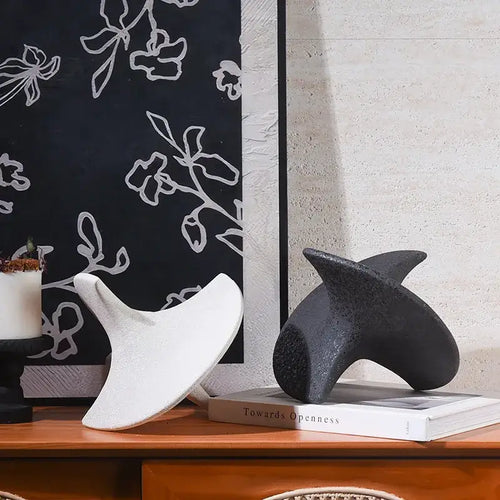 Abstract black glossy geometric ceramic gyroscope ornaments living room