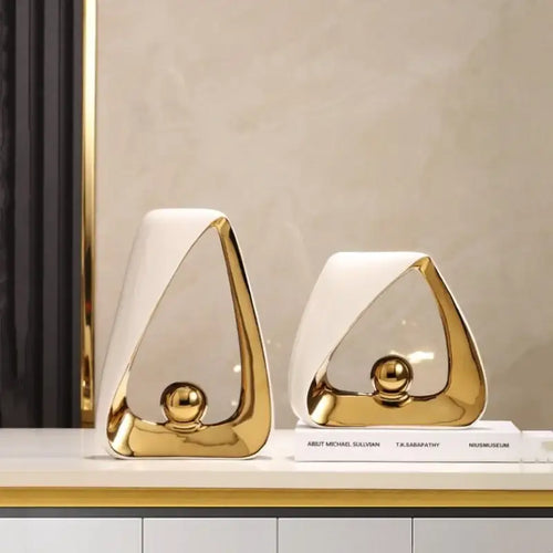 Abstract black & gold geometric triangles sculpture living room decor