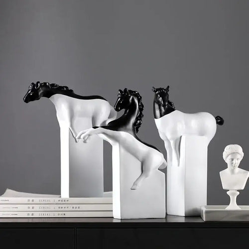 Abstract black & gold horse sculpture – living room figurine