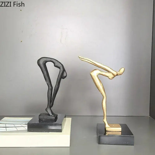Abstract black metal gymnast statue desk ornament living room decor