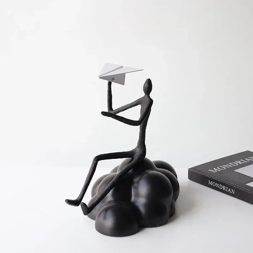 Abstract black resin paper airplane cloud figurine living room decor