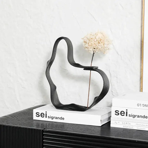Abstract black resin ring sculpture – living room home decor