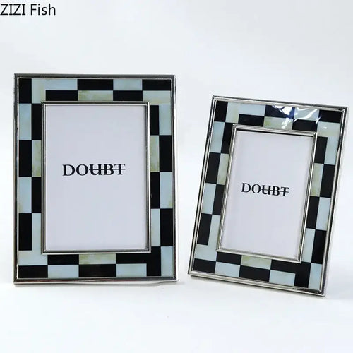 Abstract black & silver checkered photo frame bedroom desktop decor
