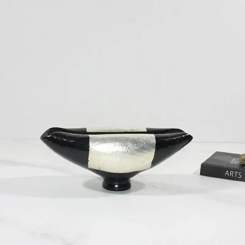 Abstract black & silver decorbites elliptic resin flower pot living room