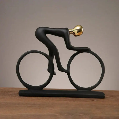 Abstract black & silver resin cyclist statue living room decor