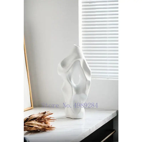 Abstract black & white ceramic vase living room decor sculpture