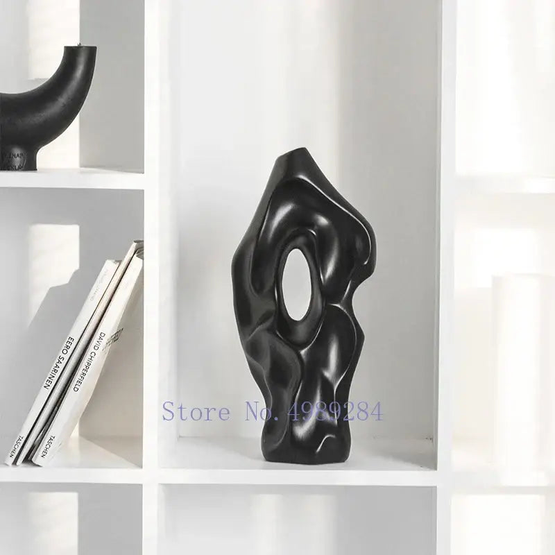 Abstract black & white ceramic vase living room decor sculpture