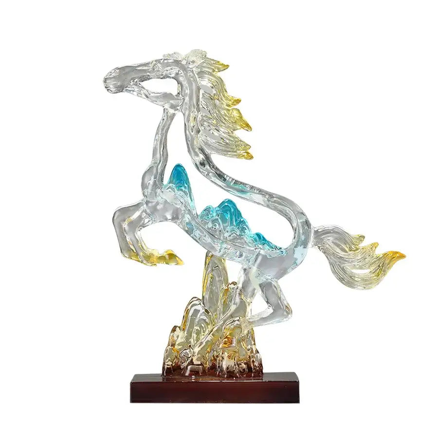 Abstract blue & gold crystal horse statue living room decor