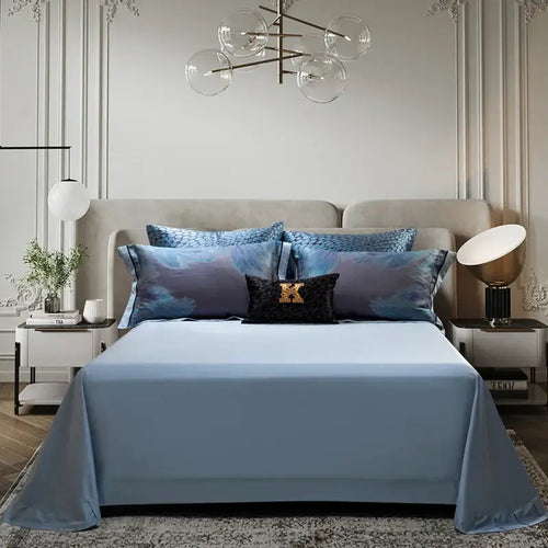 Abstract blue & gray 1500tc jacquard egyptian cotton bedding set bedroom