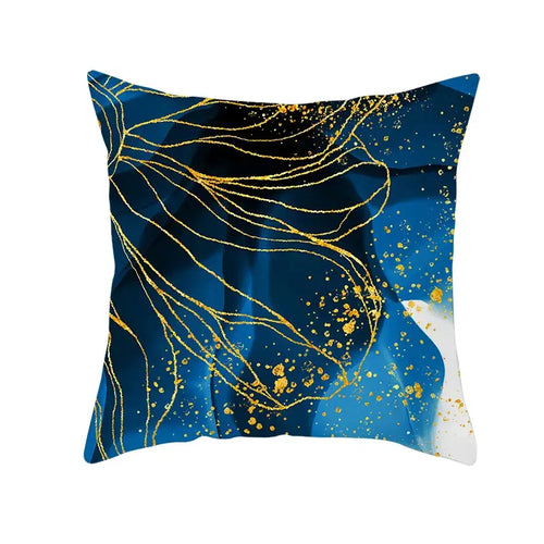 Abstract blue ink and gold edge cushion cover set living room