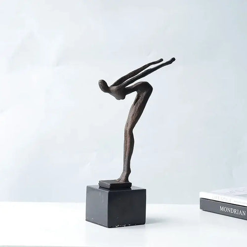Abstract bronze diving sportsman metal sculpture living room decor
