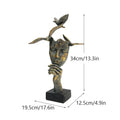 Abstract bronze & gold mask bird figurine statue for office decor