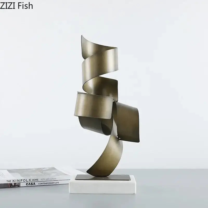 Abstract bronze irregular crimp metal sculpture living room decor