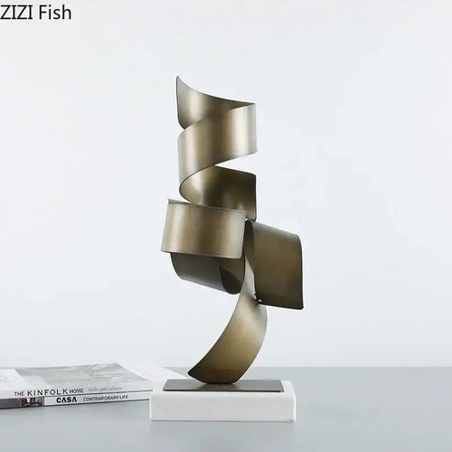 Abstract bronze irregular crimp metal sculpture living room decor