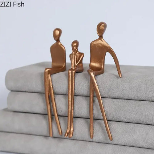 Abstract bronze sculpture set living room gold plated figure decor