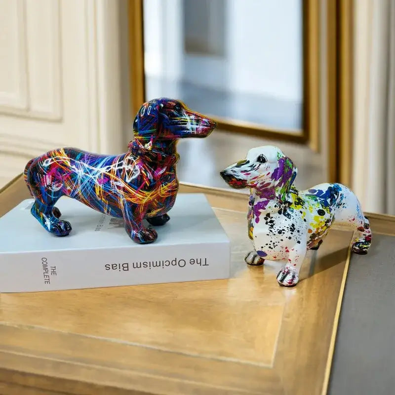 Abstract colorful dachshund dog statue living room decor