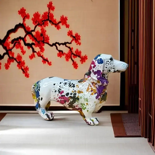 Abstract colorful dachshund dog statue living room decor