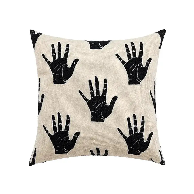 Abstract cream & black embroidered cotton cushion cover living room