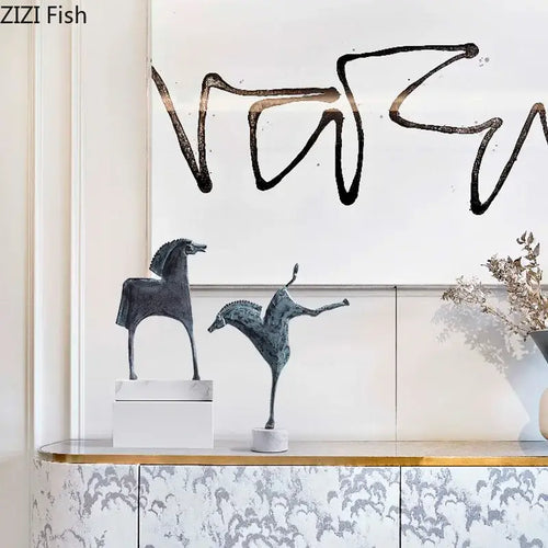 Abstract dark metallic iron horse statue living room decor