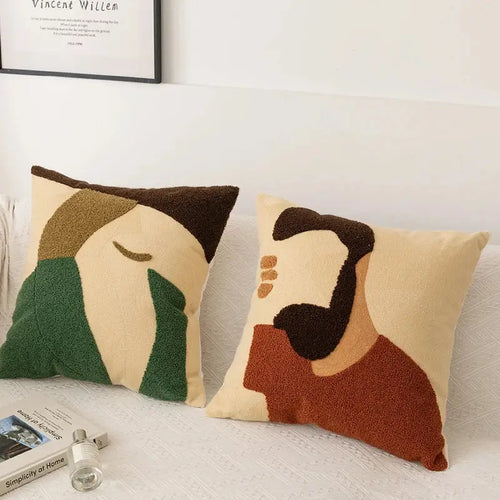 Abstract earthy embroidery pillow cover living room decor