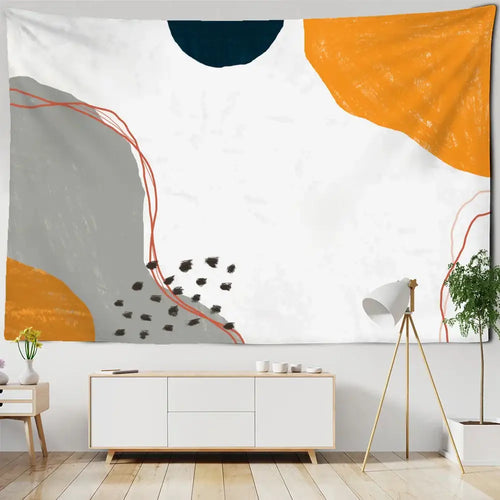 Abstract geometric orange & navy pattern tapestry wall hanging living room