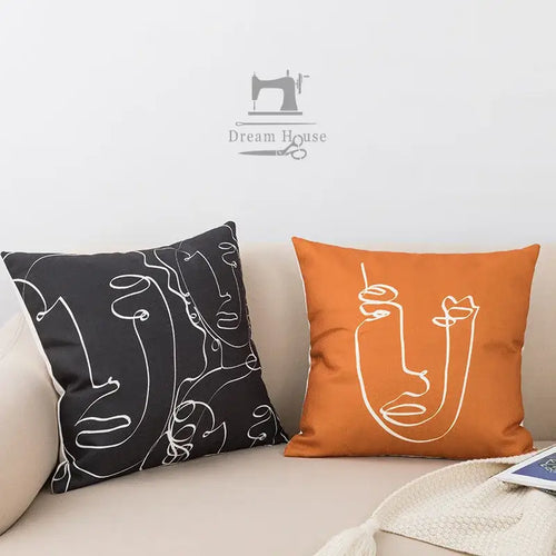 Abstract geometric print white & black pillow cover living room decor
