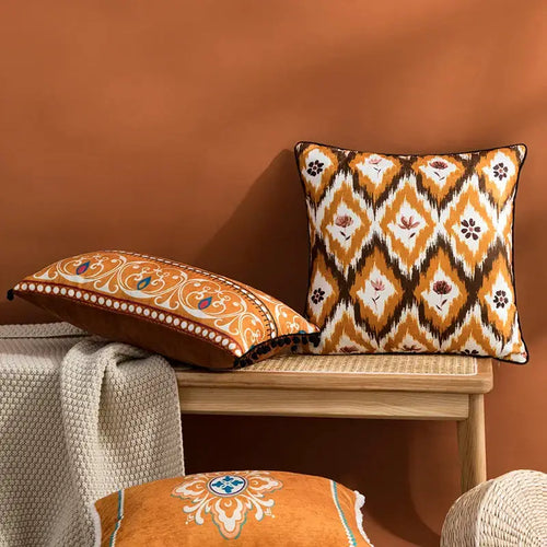 Abstract geometric printed cushion cover orange & blue living room