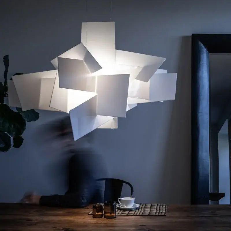 Abstract geometric white & gold pendant lamp living room art decor