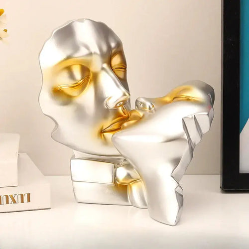 Abstract gold head couple sculpture living room decor