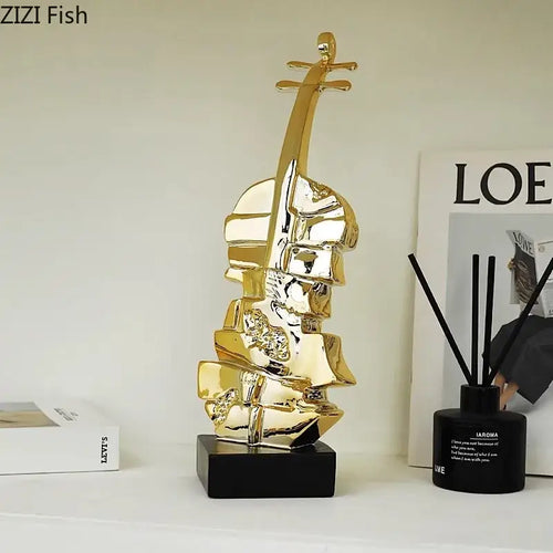 Abstract gold & silver violin sculpture living room table decor