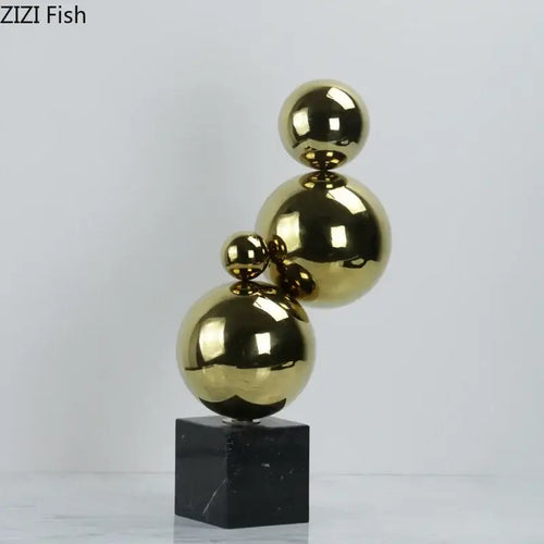 Abstract golden balls geometric metal sculpture living room decor
