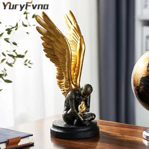 Abstract golden character winged angel resin statue living room decor