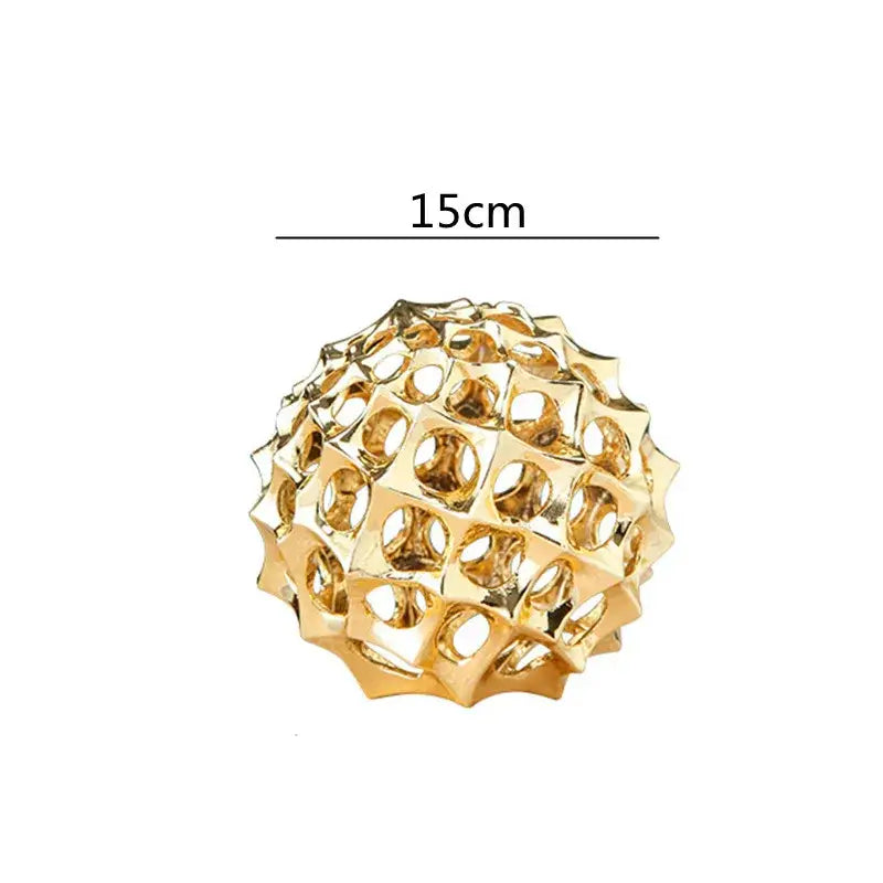Abstract golden metal hollow ball spike ornaments living room decor