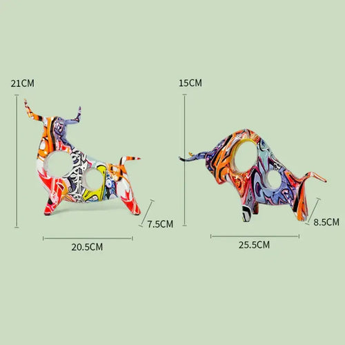 Abstract graffiti ceramic colorful bull statue living room decor