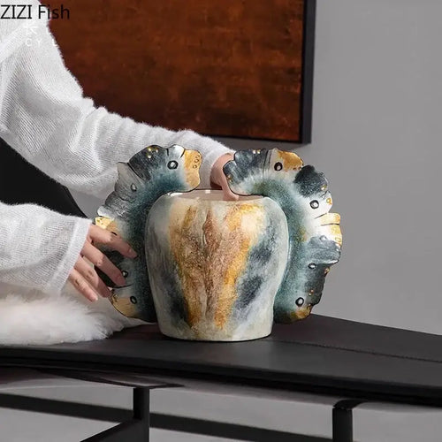 Abstract gray and orange butterfly wings vase bedroom ceramic decor