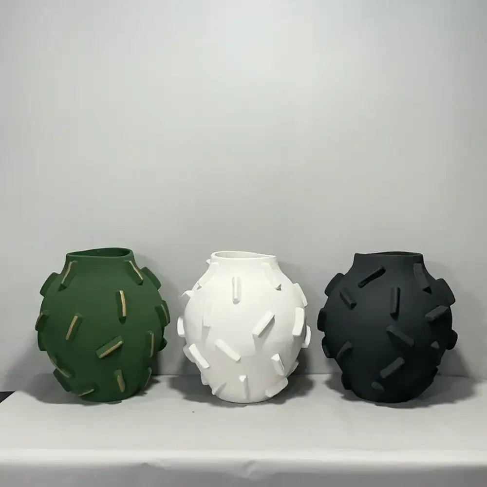 Abstract green & beige geometric block vase living room decor