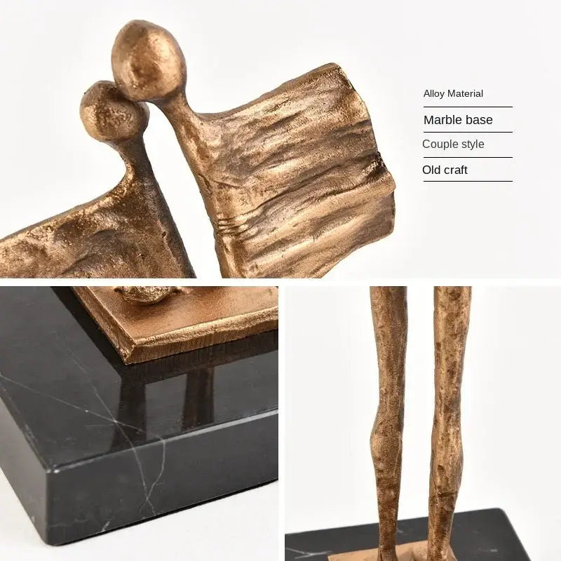 Abstract iron cast couple statue gold & black living room decor
