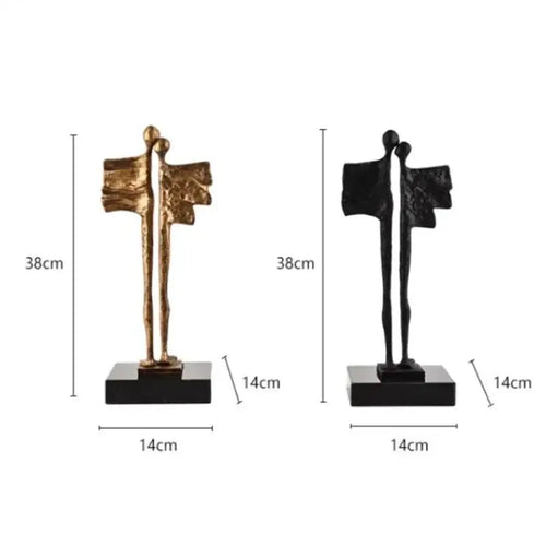 Abstract iron cast couple statue gold & black living room decor