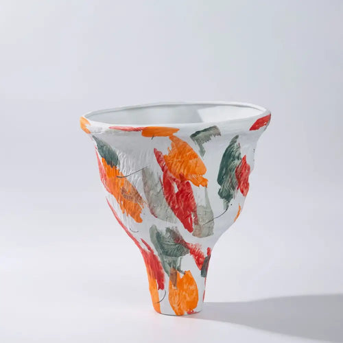 Abstract irregular orange & red ceramic vase set living room decor