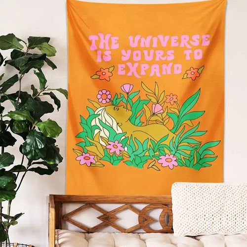 Abstract landscape flower tapestry orange bedroom wall hanging