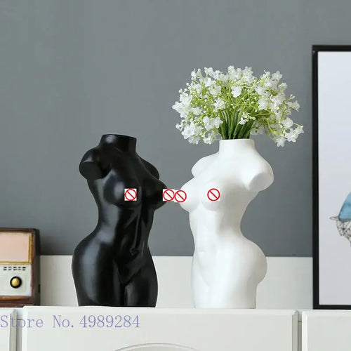 Abstract nude female white ceramic torso vase living room decor