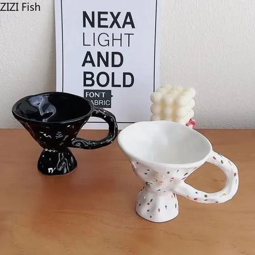 Abstract splatter black ceramic mug dining room decorative cup