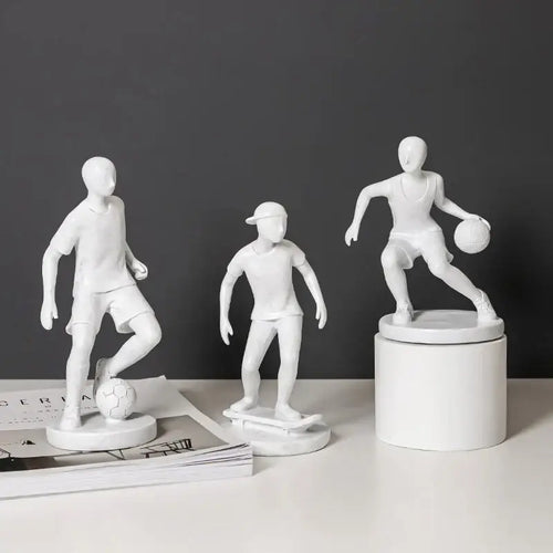 Abstract sports player sculpture set grey & white living room decor