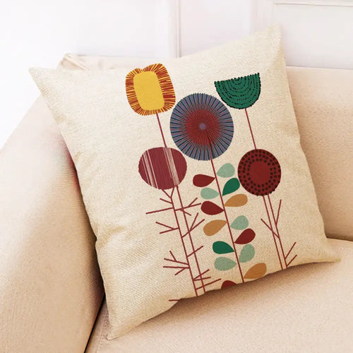 Abstract tree flower embroidered beige pillow cover living room