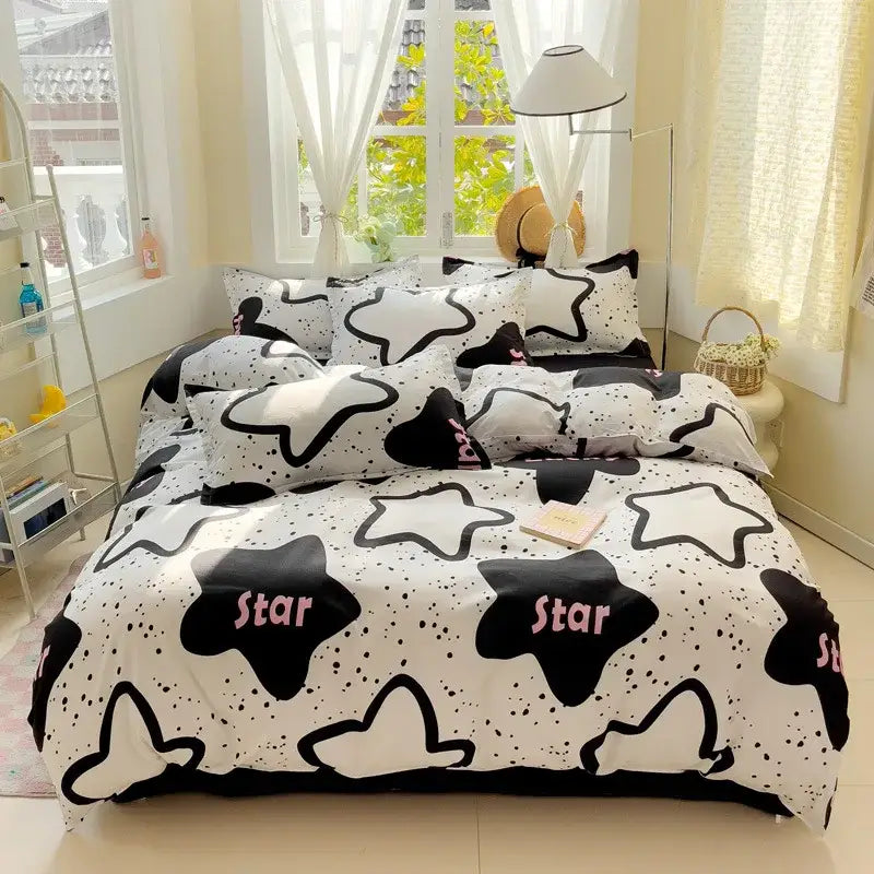 Abstract watercolor pastel green & yellow cute pattern duvet cover bedroom set